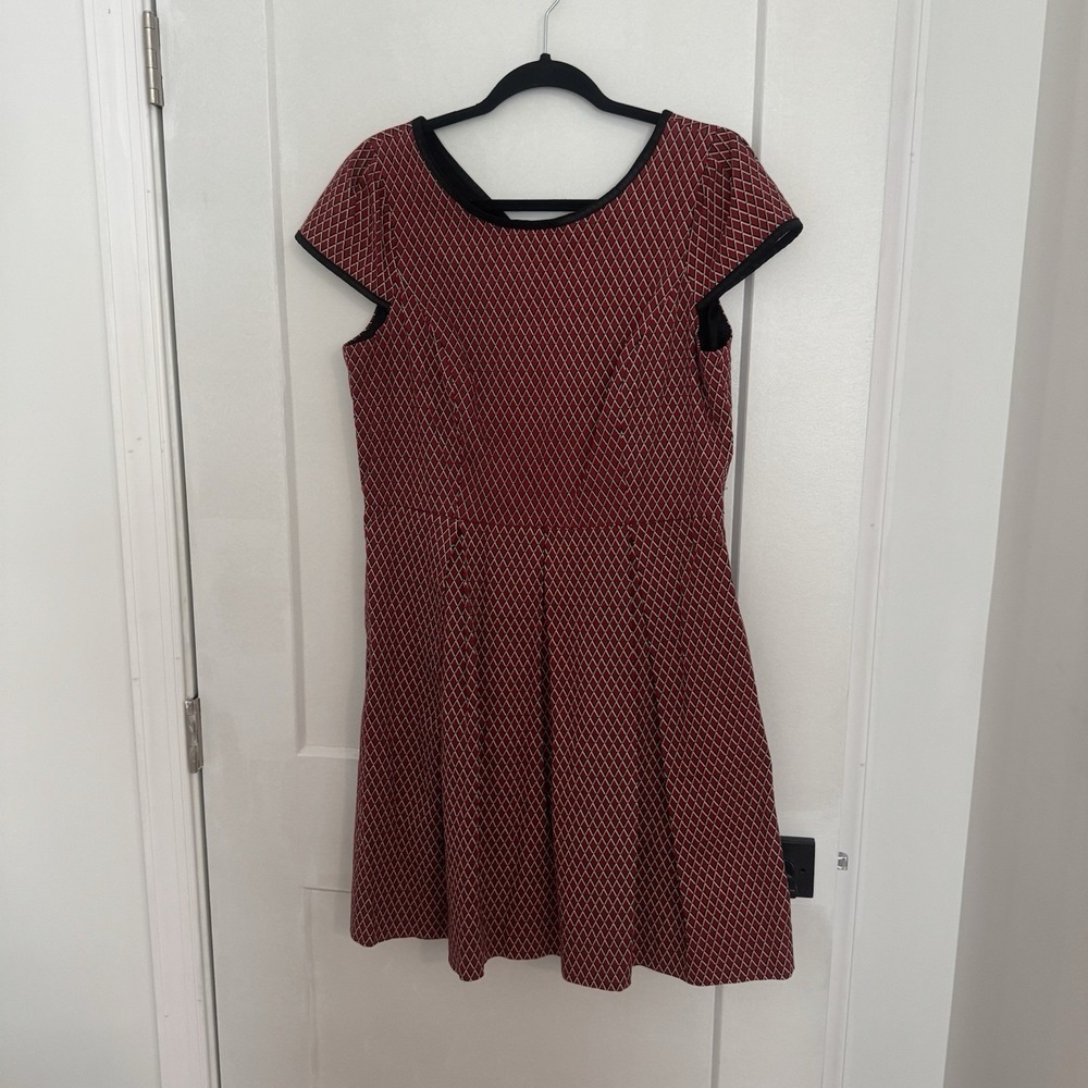 Isabel & Nina Womens Size 12 Dress Red Diamond‎ Fit & Flare Stretch Cap Sleeve